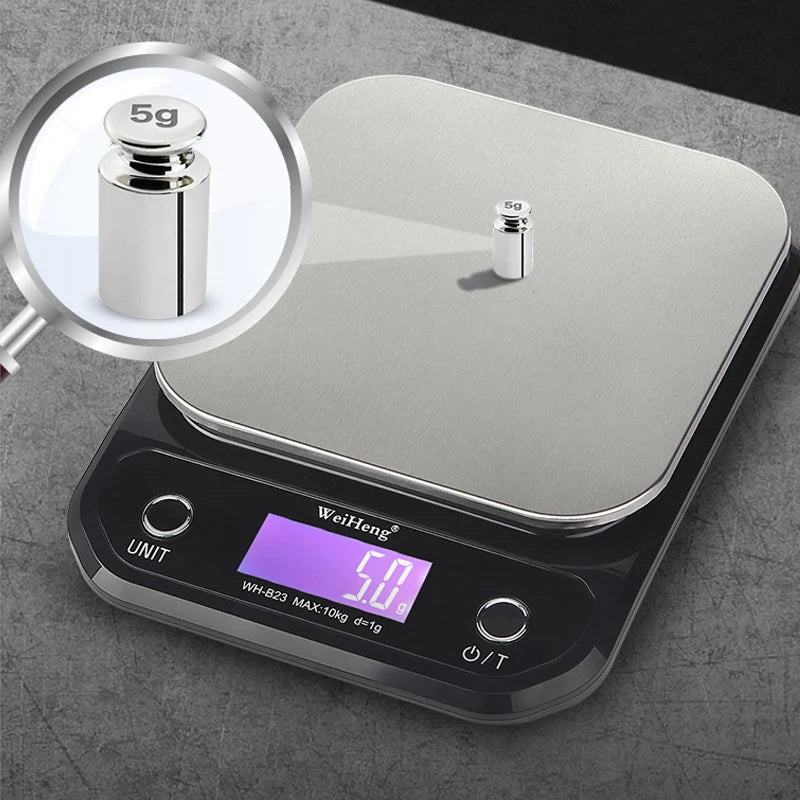 3kg/5kg/10kg 0.1g/1g High Accuracy Backlight Electric Scale with 3-9V USB Charge, Stainless Steel Weighing Kitchen Scale Libra