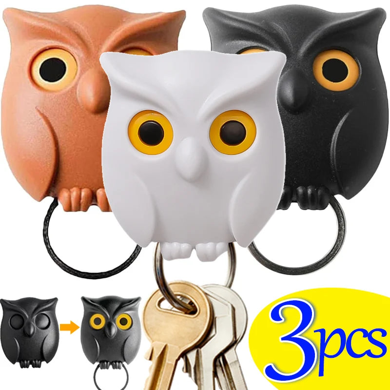 3/1PCS Magnetic Owl Key Holders Self Adhesive Keychain Key Wall Hanging Hooks Will Open Eyes Home Decorative Magnets Hooks